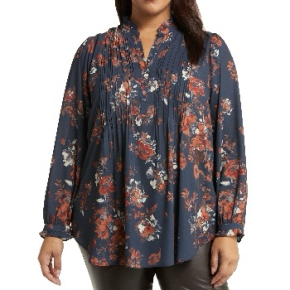 NYDJ Floral Pleat Front Tunic Top, 3X